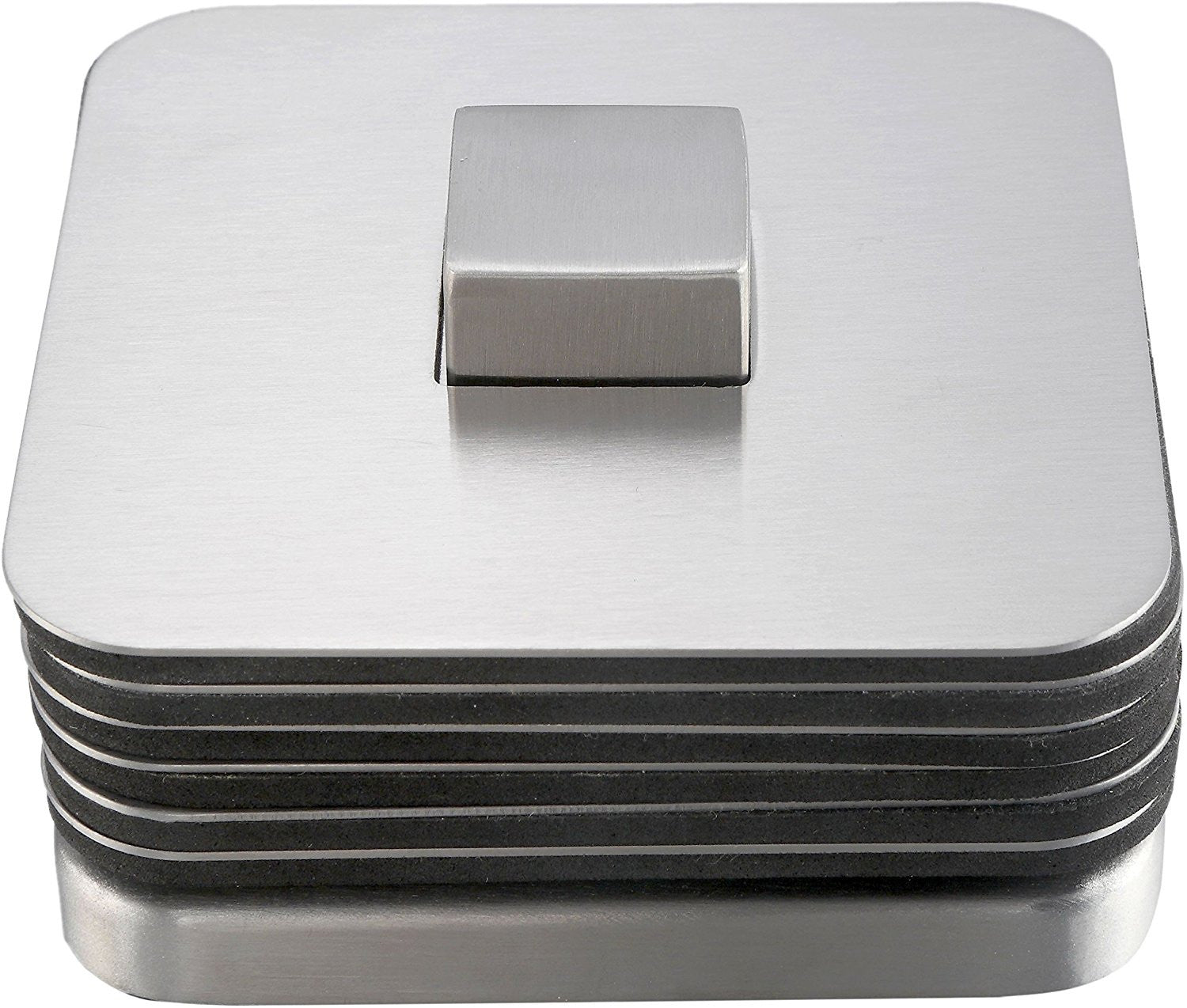 Pro Chef Kitchen Tools Stainless Steel Table Coaster Set - 6 Square Coasters to Prevent Stains and Scratches by Juices, Beverages, Glasses, Bar Drinks, Mugs, Coffee Cups, Wine Stemware