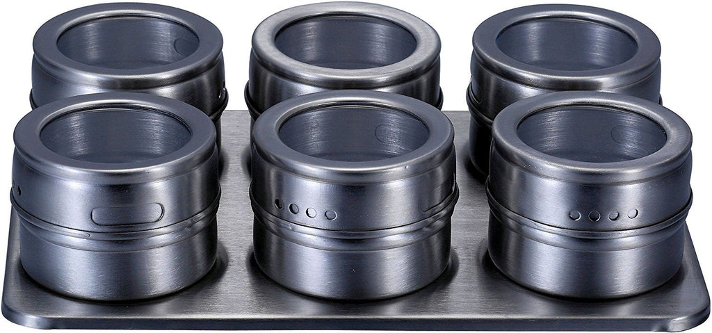 Pro Chef Kitchen Tools Stainless Steel Magnetic Spice Rack - 6 Piece Set with Adjustable Metal Stand to Organize and Hold Spices, Dried Herbs, Crafts, Sewing and Other Hard to Store Small Items