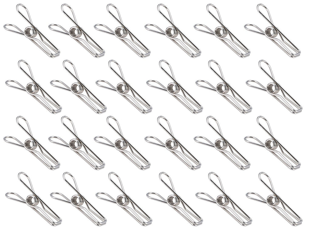 Laundry Clothes Pins - Clothesline Clips - Travel Clothes Line Stainless Steel Wire Metal Laundry Clip - Set Of 24 Indoor Outdoor Hanger Clamps - Chip Bag Clips - Office Binder by Pro Chef Kitchen Tools
