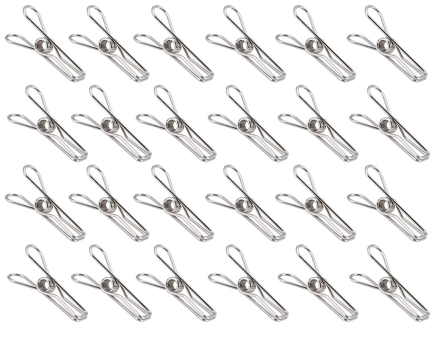Laundry Clothes Pins - Clothesline Clips - Travel Clothes Line Stainless Steel Wire Metal Laundry Clip - Set Of 24 Indoor Outdoor Hanger Clamps - Chip Bag Clips - Office Binder by Pro Chef Kitchen Tools