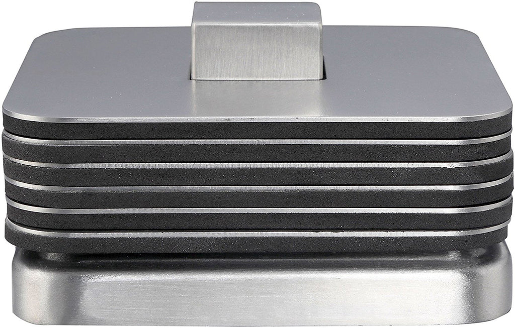 Pro Chef Kitchen Tools Stainless Steel Table Coaster Set - 6 Square Coasters to Prevent Stains and Scratches by Juices, Beverages, Glasses, Bar Drinks, Mugs, Coffee Cups, Wine Stemware