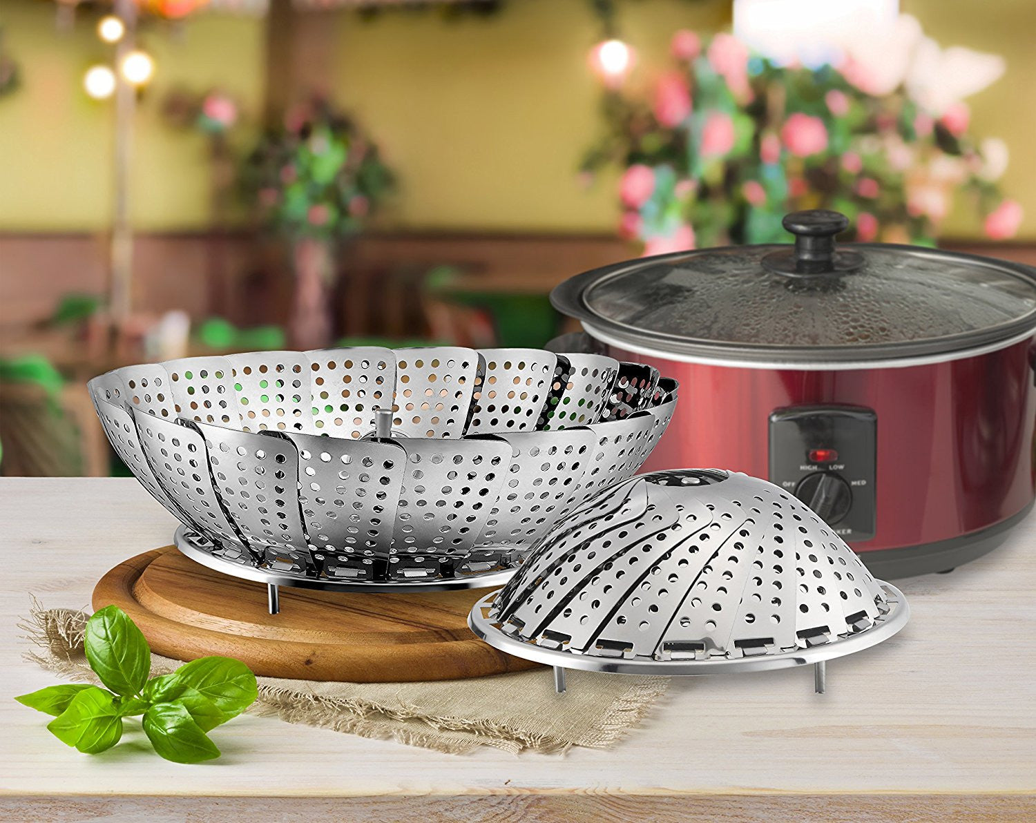Pro Chef Kitchen Tools Stainless Steel Vegetable Steamer Basket - Set of 2 Collapsible Folding Steamers to Fit All Instant Pot Pressure Cookers and Stove Top Pots for Perfect Veggies