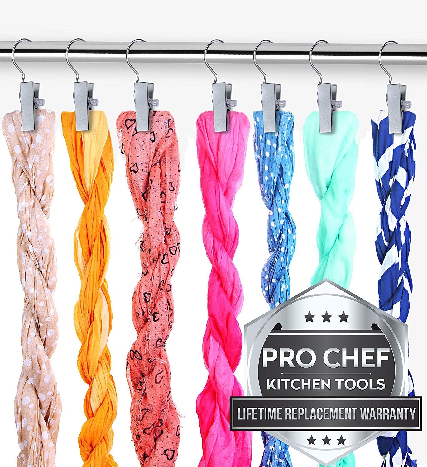 Pro Chef Kitchen Tools Stainless Steel Hanging Clip Hook - Set of 10 Brushed Nickel Clips to Organize and Hold Boots, Ball Caps, Baseball Hats, Laundry Hanger Metal Spring Clothespin Replacement