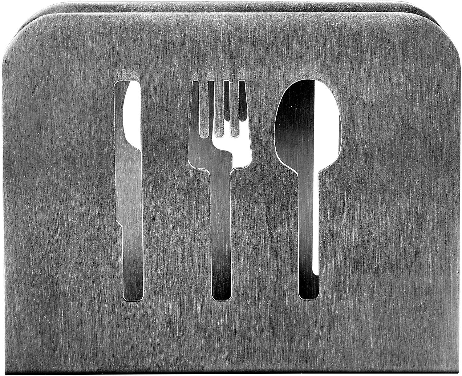 Pro Chef Kitchen Tools Stainless Steel Modern Napkin Holder - Serviette Dispenser with Dinner Eating Utensil Design on Metal Caddy for Home and Restaurant Kitchens