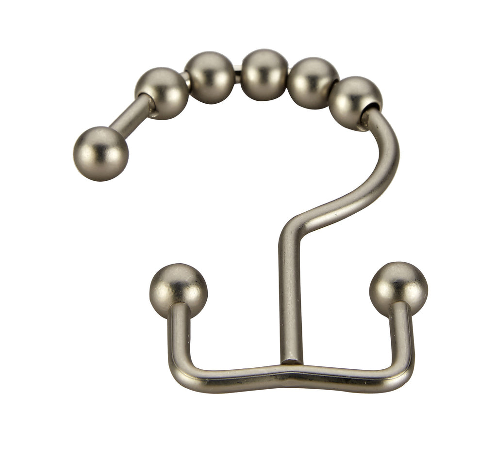 Pro Chef Kitchen Tools Brushed Nickel Roller Shower Curtain Rings - 12 Pack Set of Double Hook Rollerball for Liners and Curtains to Smoothly Glide Open and Closed on Straight and Curved Rods