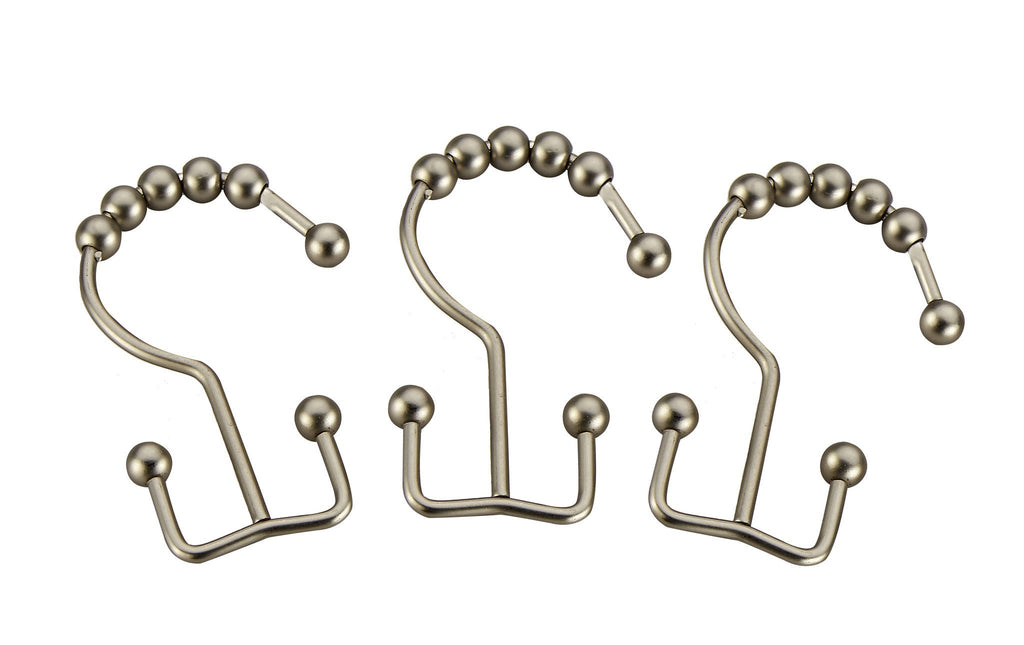 Pro Chef Kitchen Tools Brushed Nickel Roller Shower Curtain Rings - 12 Pack Set of Double Hook Rollerball for Liners and Curtains to Smoothly Glide Open and Closed on Straight and Curved Rods