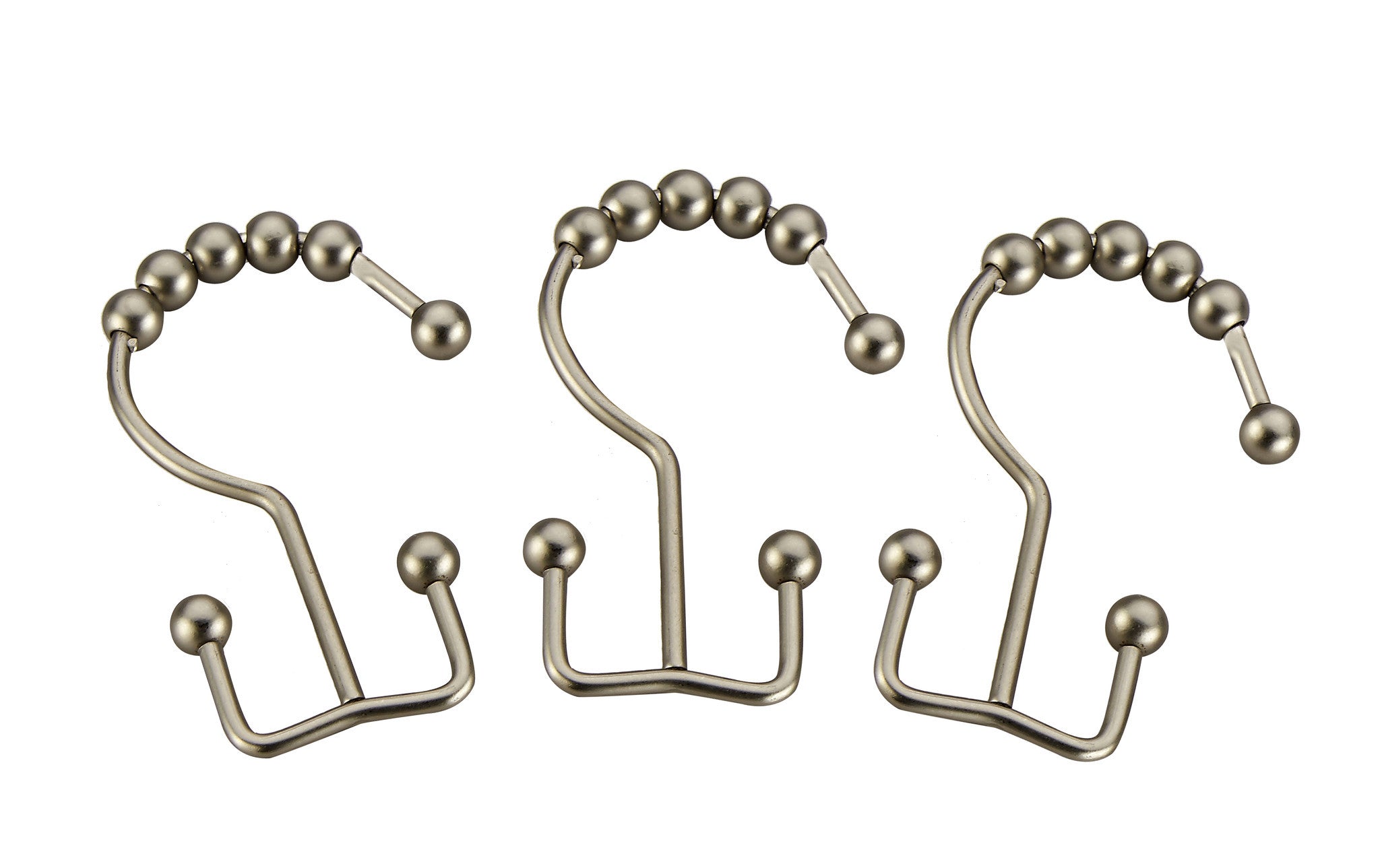 Pro Chef Kitchen Tools Brushed Nickel Roller Shower Curtain Rings - 12 Pack Set of Double Hook Rollerball for Liners and Curtains to Smoothly Glide Open and Closed on Straight and Curved Rods