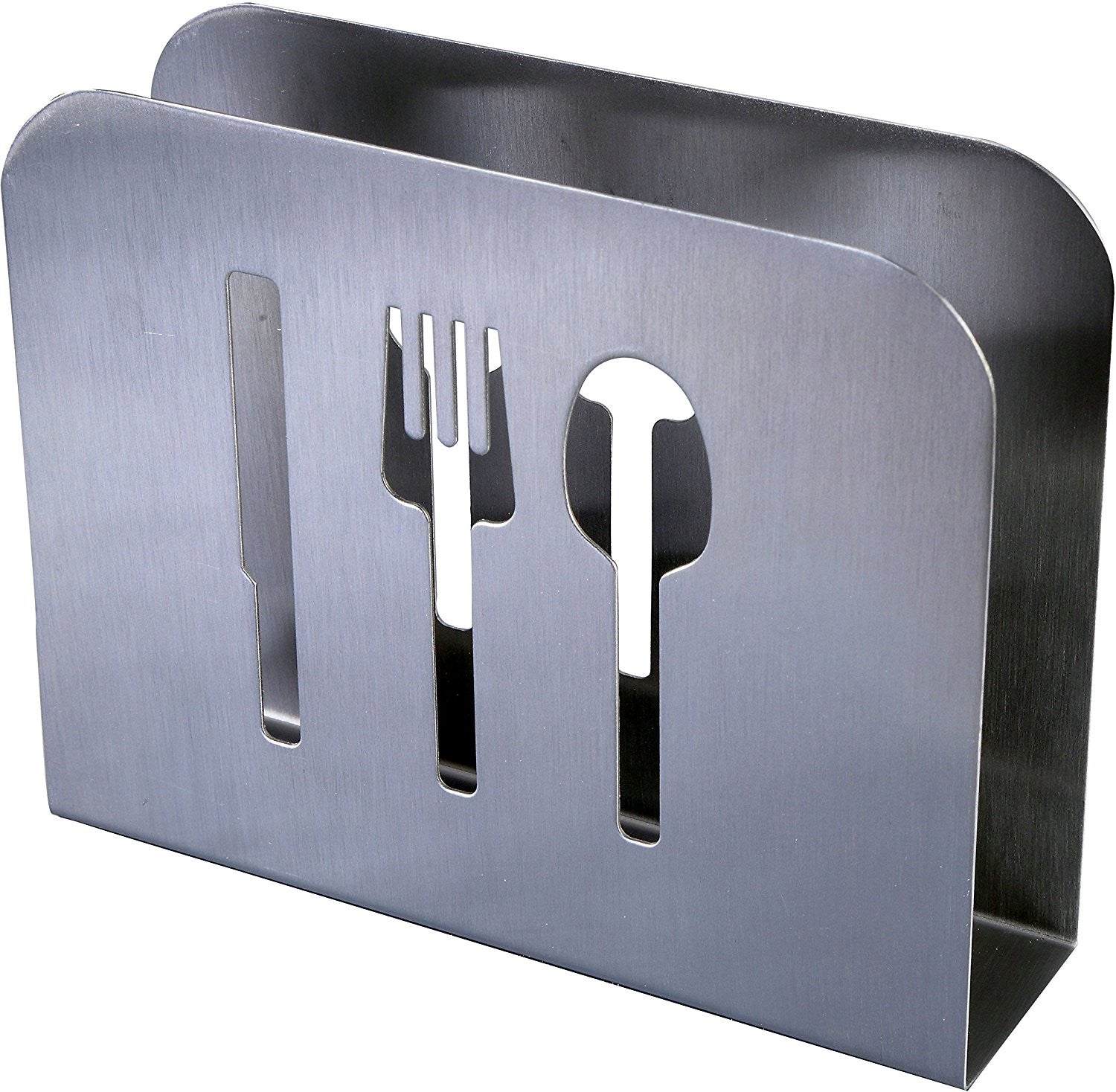 Pro Chef Kitchen Tools Stainless Steel Modern Napkin Holder - Serviette Dispenser with Dinner Eating Utensil Design on Metal Caddy for Home and Restaurant Kitchens