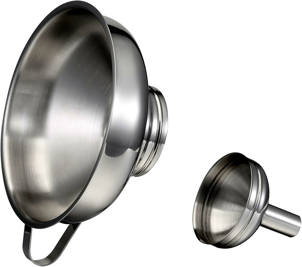Pro Chef Kitchen Tools Stainless Steel Large Metal Funnel - 2 in 1 Combo Set for Cooking, Canning, Oils, Wine with Removable Strainer Converts to Wide Mouth Funnel when Small Funnel Detached