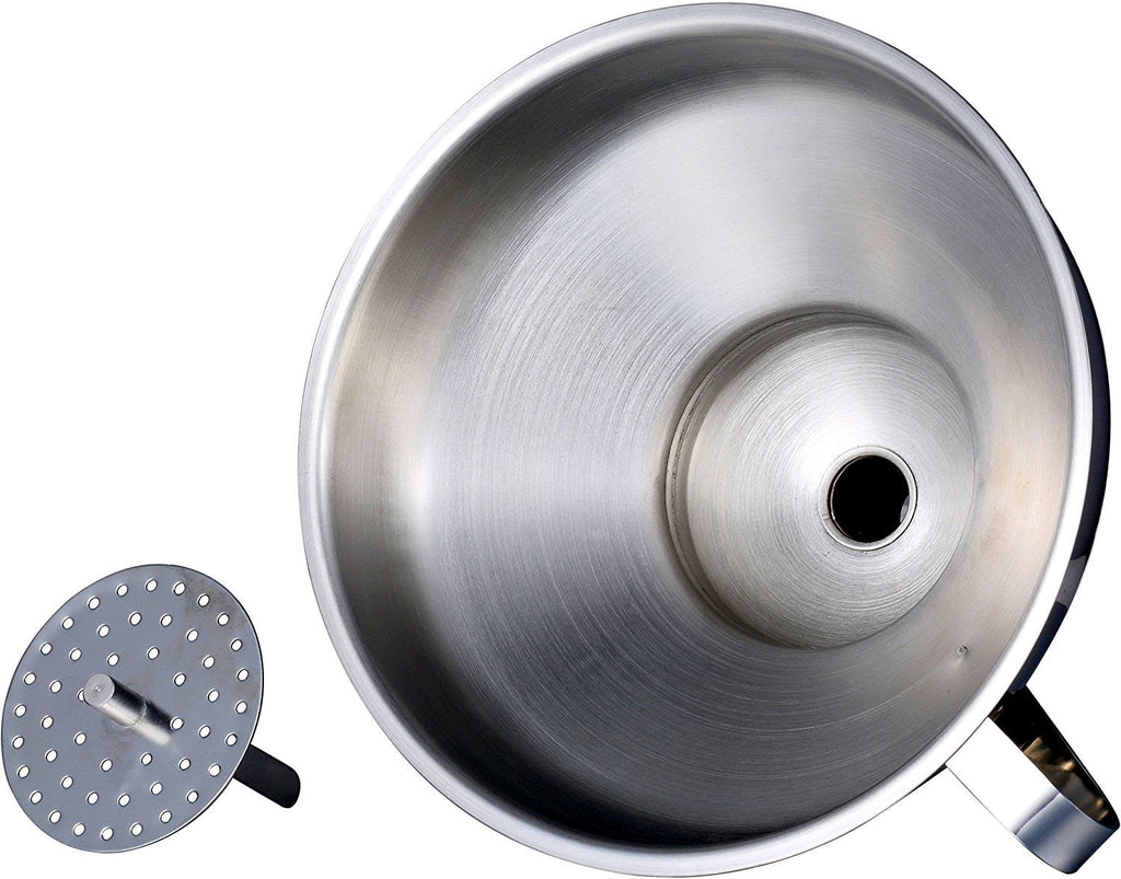 Pro Chef Kitchen Tools Stainless Steel Large Metal Funnel - 2 in 1 Combo Set for Cooking, Canning, Oils, Wine with Removable Strainer Converts to Wide Mouth Funnel when Small Funnel Detached