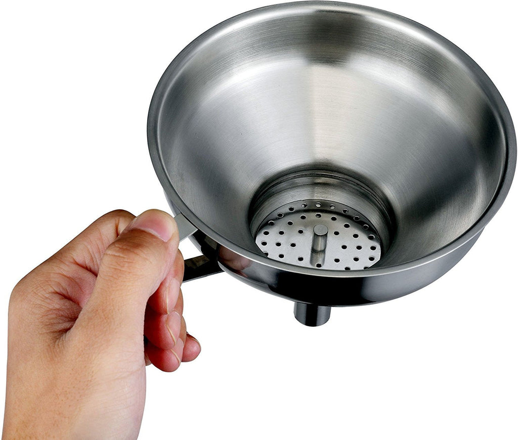 Pro Chef Kitchen Tools Stainless Steel Large Metal Funnel - 2 in 1 Combo Set for Cooking, Canning, Oils, Wine with Removable Strainer Converts to Wide Mouth Funnel when Small Funnel Detached