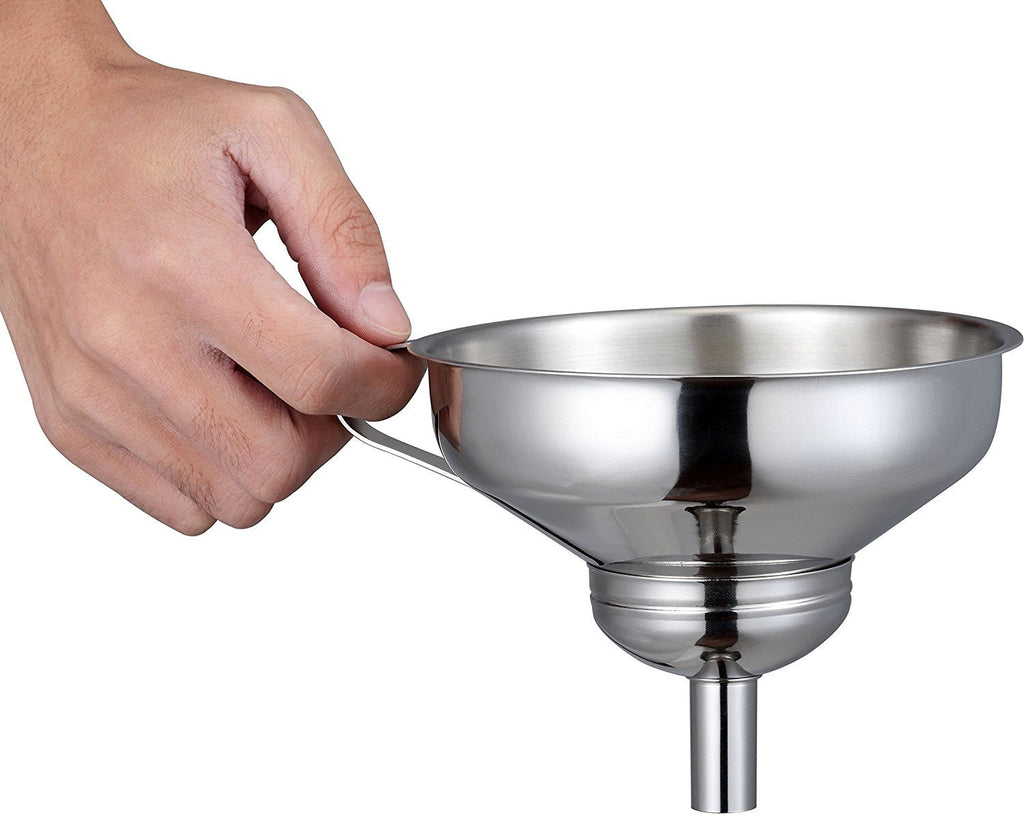 Pro Chef Kitchen Tools Stainless Steel Large Metal Funnel - 2 in 1 Combo Set for Cooking, Canning, Oils, Wine with Removable Strainer Converts to Wide Mouth Funnel when Small Funnel Detached