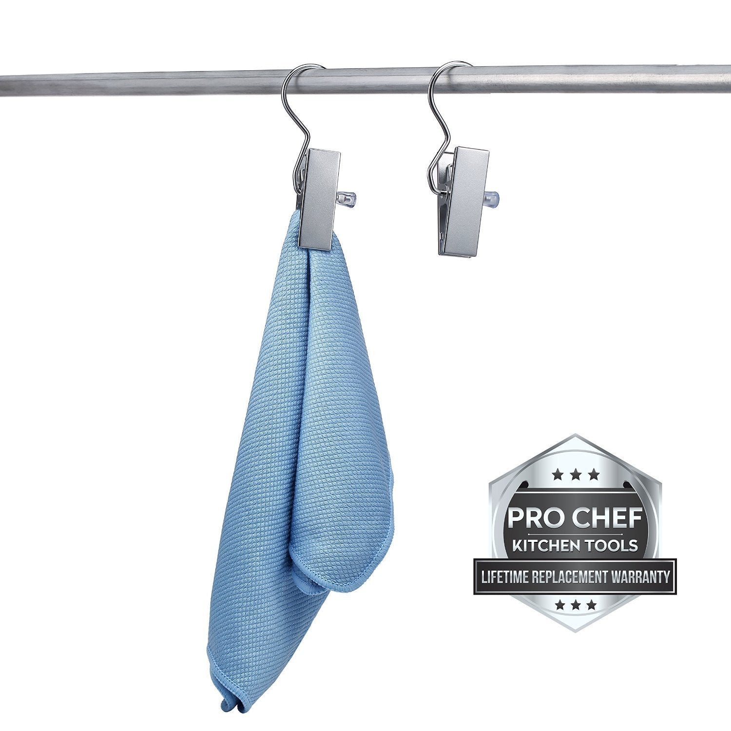 Pro Chef Kitchen Tools Stainless Steel Hanging Clip Hook - Set of 10 Brushed Nickel Clips to Organize and Hold Boots, Ball Caps, Baseball Hats, Laundry Hanger Metal Spring Clothespin Replacement