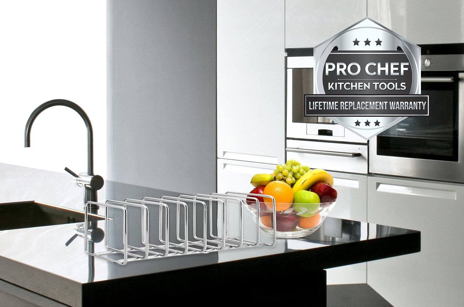 Pro Chef Kitchen Tools Stainless Steel Pot Lid Organizer - Keep Your Cabinets Organized with Metal Vertical Storage Shelf To Hold Pan Lids, Plates, Dishes, Cutting Boards