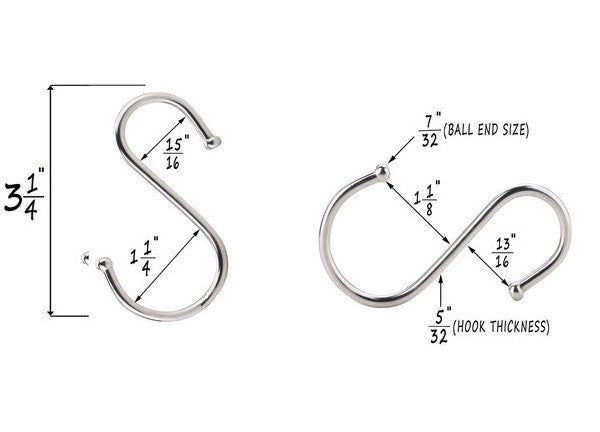 Round S Hooks - Kitchen Pot Racks Hook 10 Pack Set
