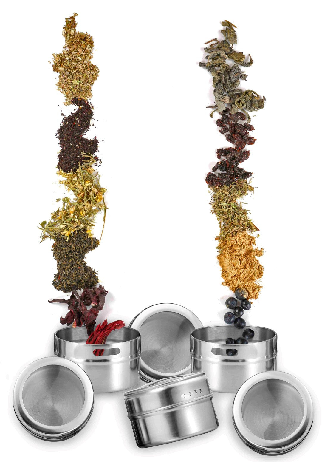 Pro Chef Kitchen Tools Stainless Steel Magnetic Spice Rack - 6 Piece Set with Adjustable Metal Stand to Organize and Hold Spices, Dried Herbs, Crafts, Sewing and Other Hard to Store Small Items