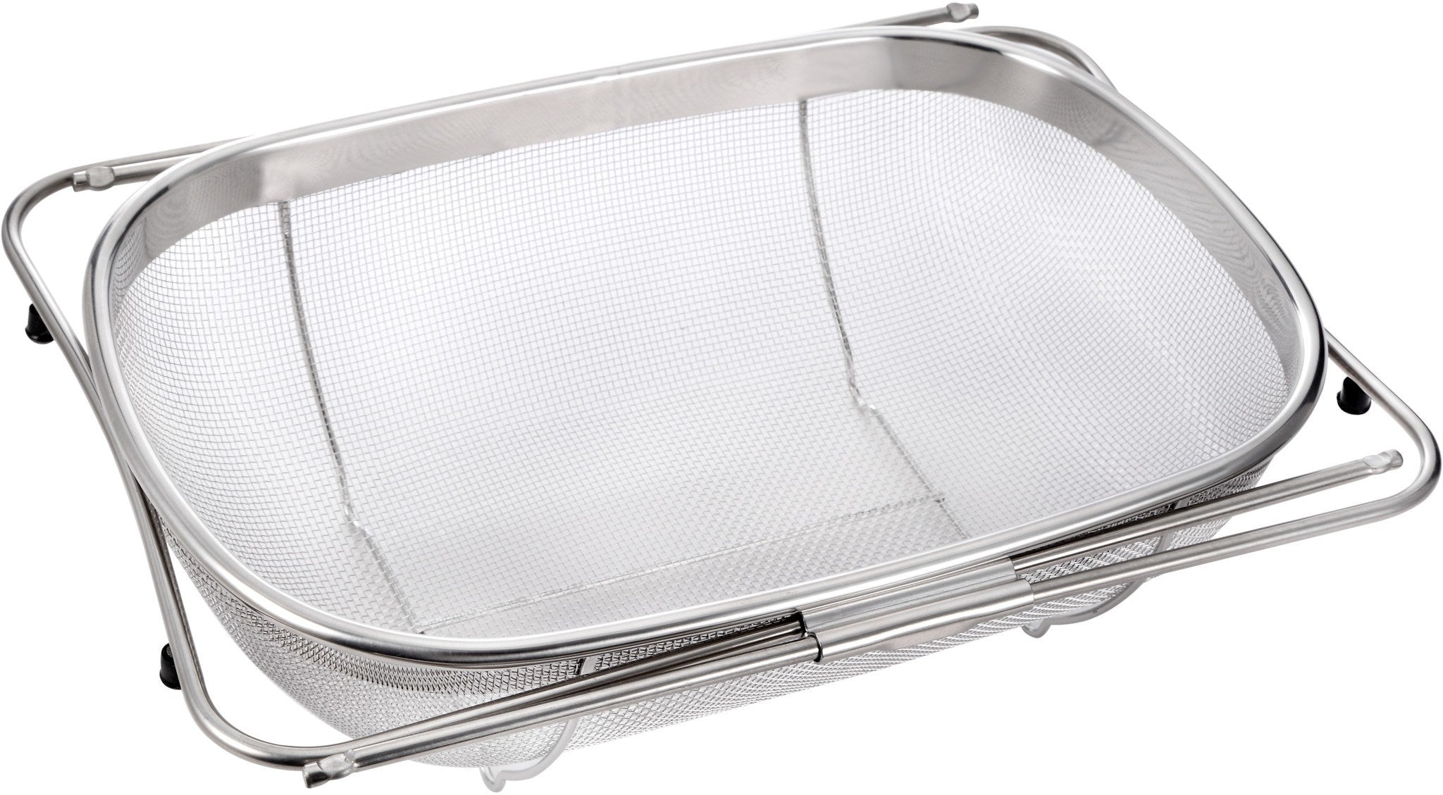 Pro Chef Kitchen Tools Stainless Steel Over the Sink Strainer - 6 Quart Fine Mesh Sieve Metal Colander Extendable Collapsible Handles Expands Over All Sinks for Washing Vegetables or Draining Pasta