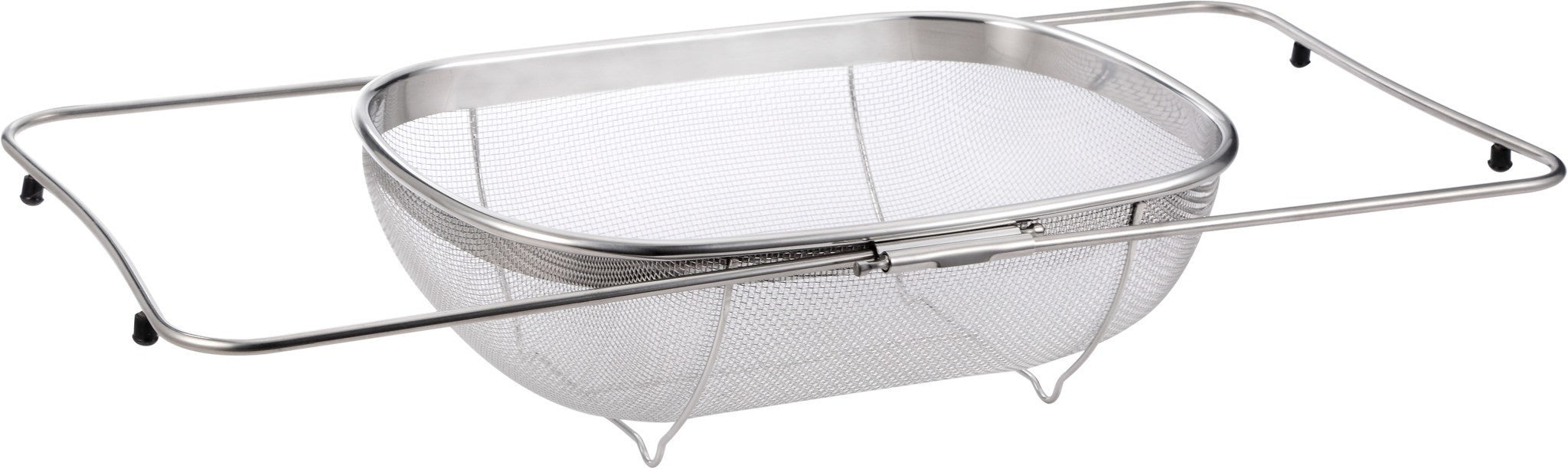 Pro Chef Kitchen Tools Stainless Steel Over the Sink Strainer - 6 Quart Fine Mesh Sieve Metal Colander Extendable Collapsible Handles Expands Over All Sinks for Washing Vegetables or Draining Pasta