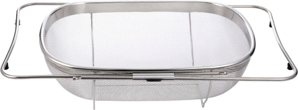 Pro Chef Kitchen Tools Stainless Steel Over the Sink Strainer - 6 Quart Fine Mesh Sieve Metal Colander Extendable Collapsible Handles Expands Over All Sinks for Washing Vegetables or Draining Pasta