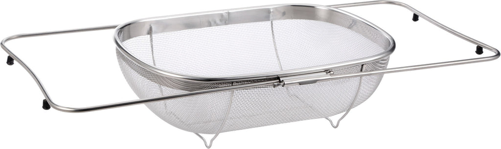 Pro Chef Kitchen Tools Stainless Steel Over the Sink Strainer - 6 Quart Fine Mesh Sieve Metal Colander Extendable Collapsible Handles Expands Over All Sinks for Washing Vegetables or Draining Pasta