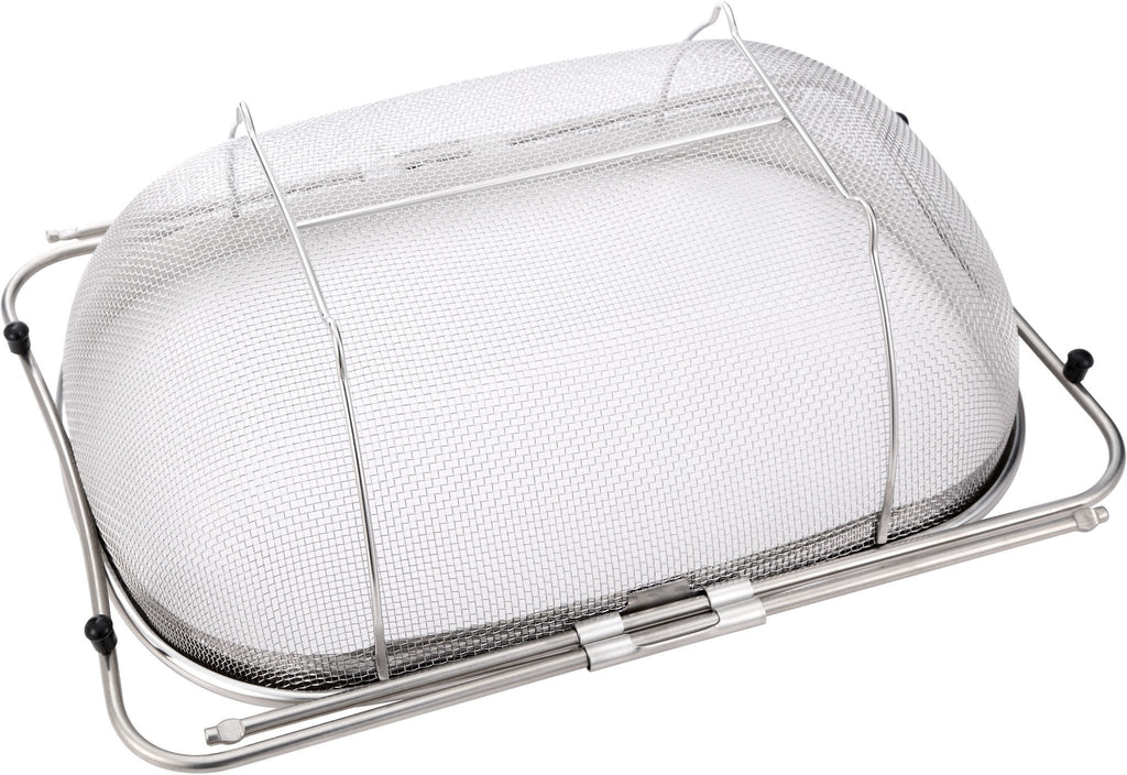 Pro Chef Kitchen Tools Stainless Steel Over the Sink Strainer - 6 Quart Fine Mesh Sieve Metal Colander Extendable Collapsible Handles Expands Over All Sinks for Washing Vegetables or Draining Pasta
