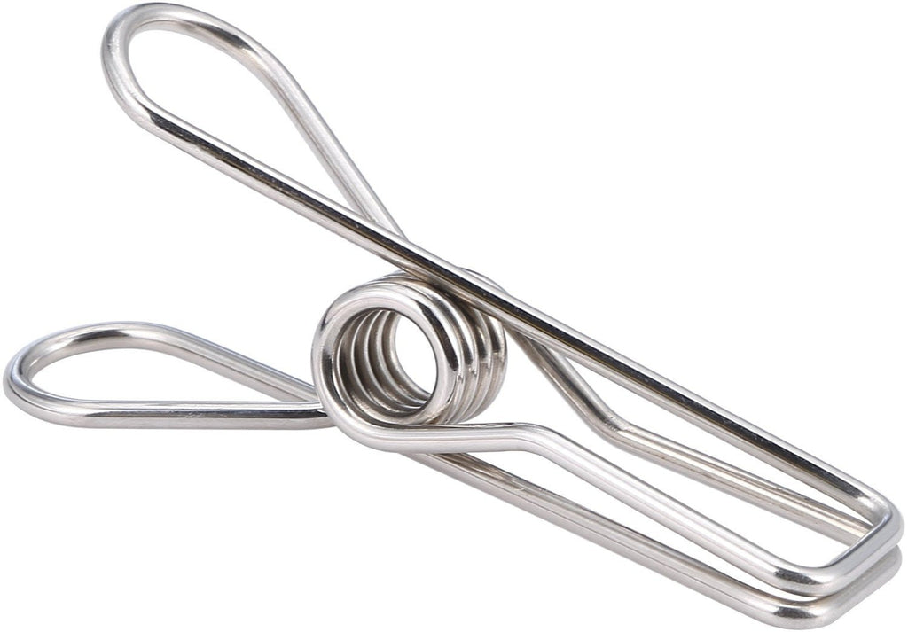 Laundry Clothes Pins - Clothesline Clips - Travel Clothes Line Stainless Steel Wire Metal Laundry Clip - Set Of 24 Indoor Outdoor Hanger Clamps - Chip Bag Clips - Office Binder by Pro Chef Kitchen Tools